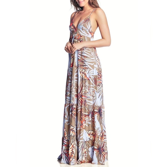 Maaji Spontaneity Blue Frond & Leaf Printed Cover-Up Maxi Dress - Picture 1 of 10